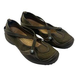 Crocs Celeste Flats Womens 9 Olive Green Mary Jane Canvas Comfort Casual Shoes